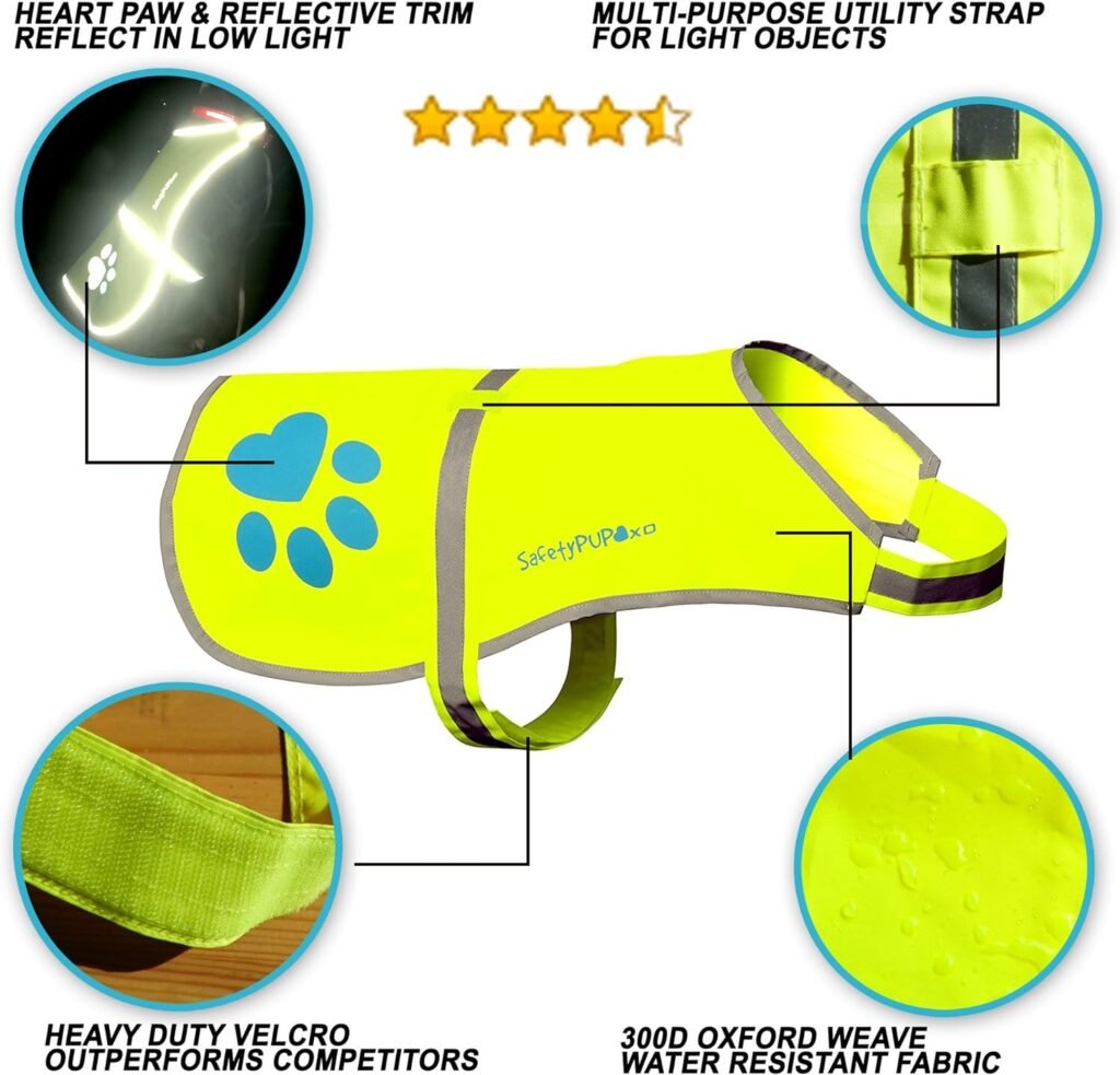 SafetyPUP XD Urban Dog Reflective Vest. Our Fluorescent Hi-Visibility Dog Jacket in Multi-Colors Helps to Safeguard Your PUP in The Outdoors On and Off Leash