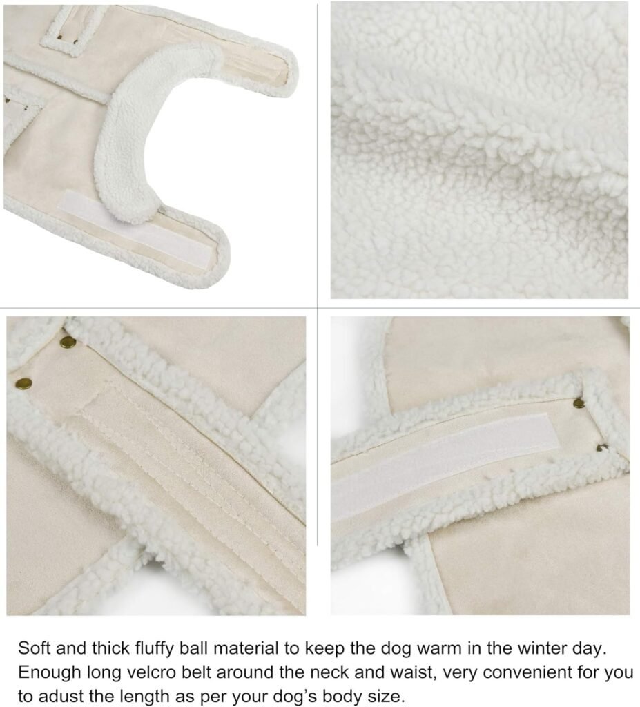 XUANQIFC Dog Winter Jacket, Warm Windproof Dog Sweaters for Small Dogs, Thick Apparelf Fleece Dog Coat for Medium Large Dogs (Large) Beige