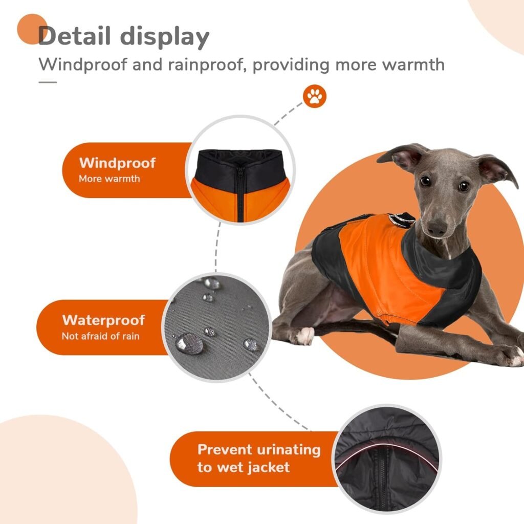 Dog Fall Winter Jacket with Rings Puppy Waterproof Vest Coats with Zipper Dog Warm PP Cotton Windproof Outdoor Jackets for Small Dogs Easy to Wear Pet Cold Weather Color Stitching Coat Orange S