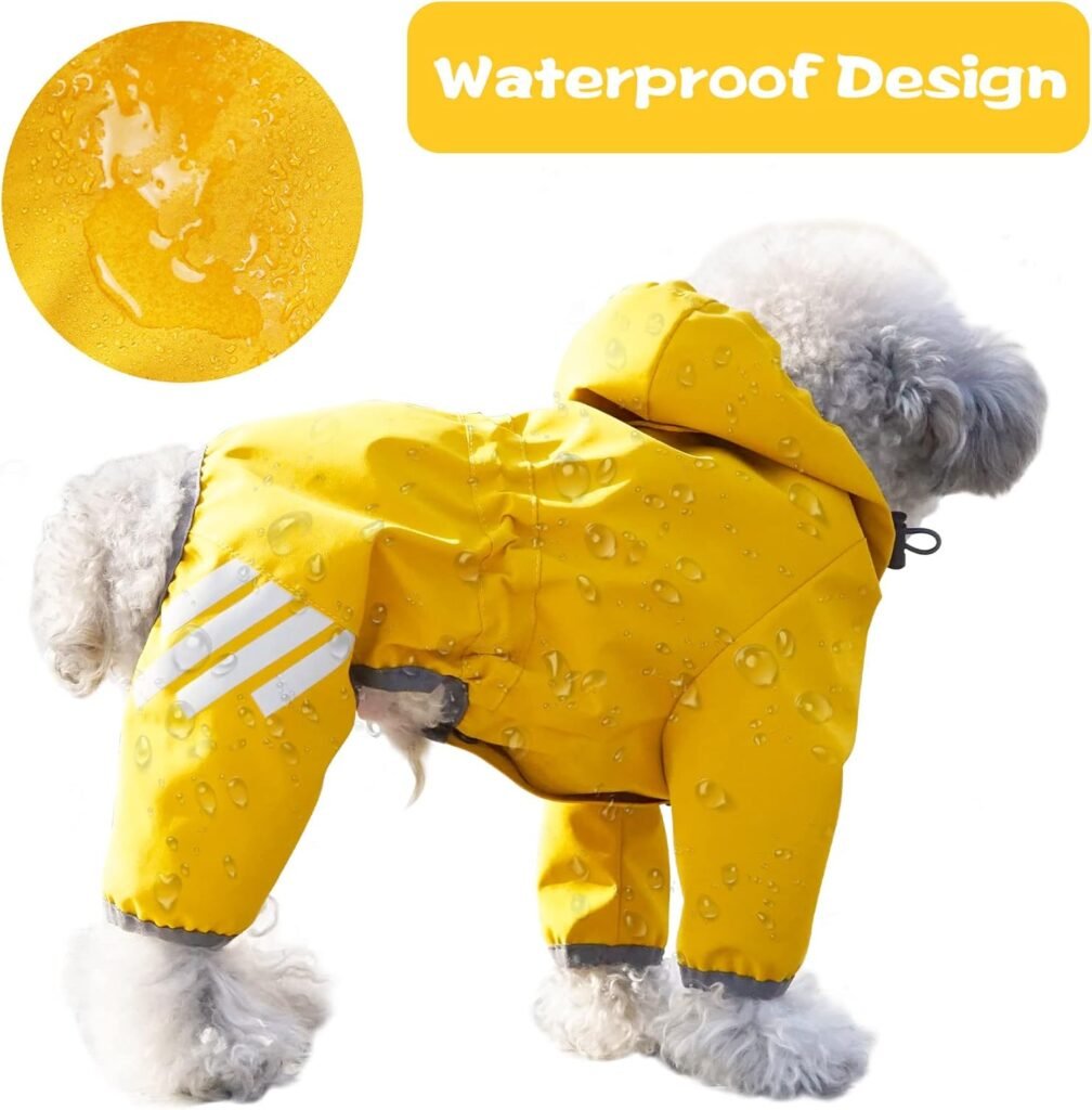 Dog Raincoat with Hood for Puppy Small Medium Dogs,Waterproof Dog Rain Coat Jacket with Reflective Strap and Leash Hole,Easy to Put On  Off Poncho(Blue,M)