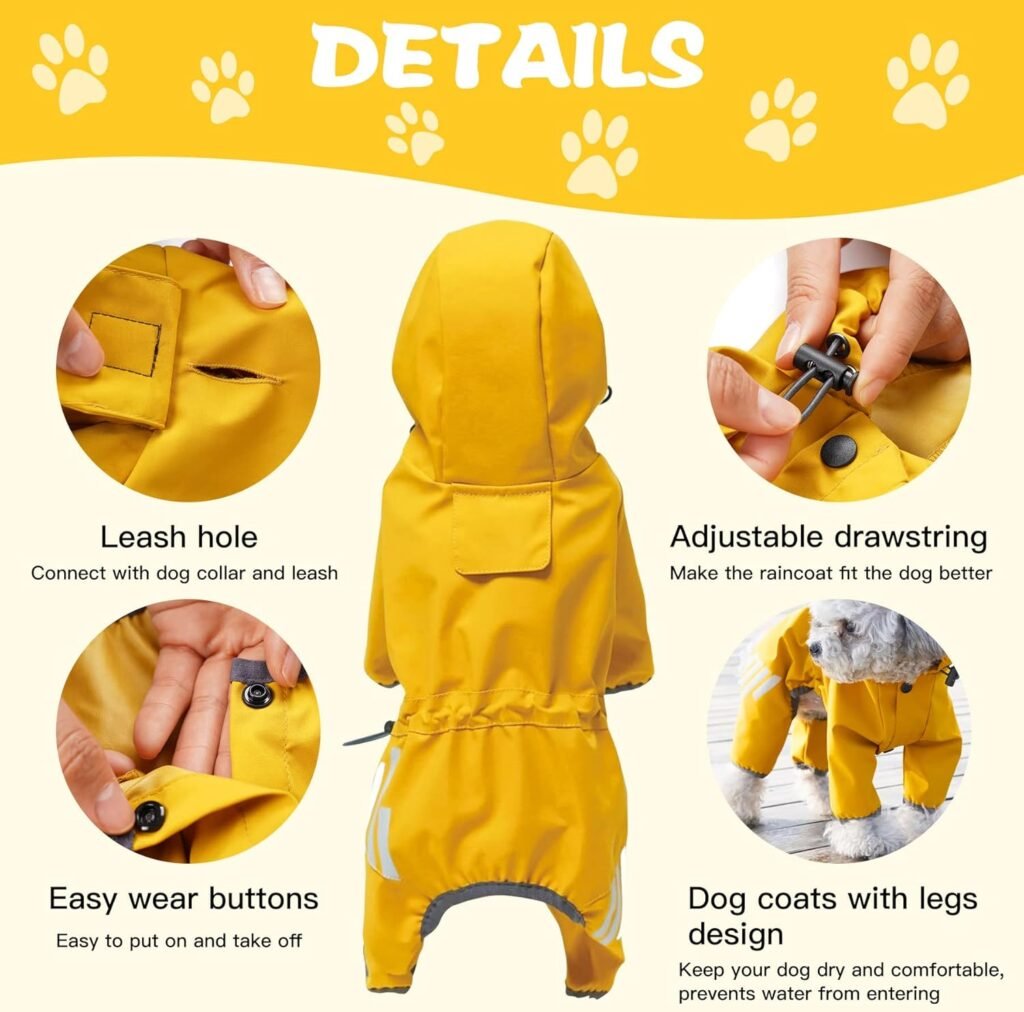 Dog Raincoat with Hood for Puppy Small Medium Dogs,Waterproof Dog Rain Coat Jacket with Reflective Strap and Leash Hole,Easy to Put On  Off Poncho(Blue,M)