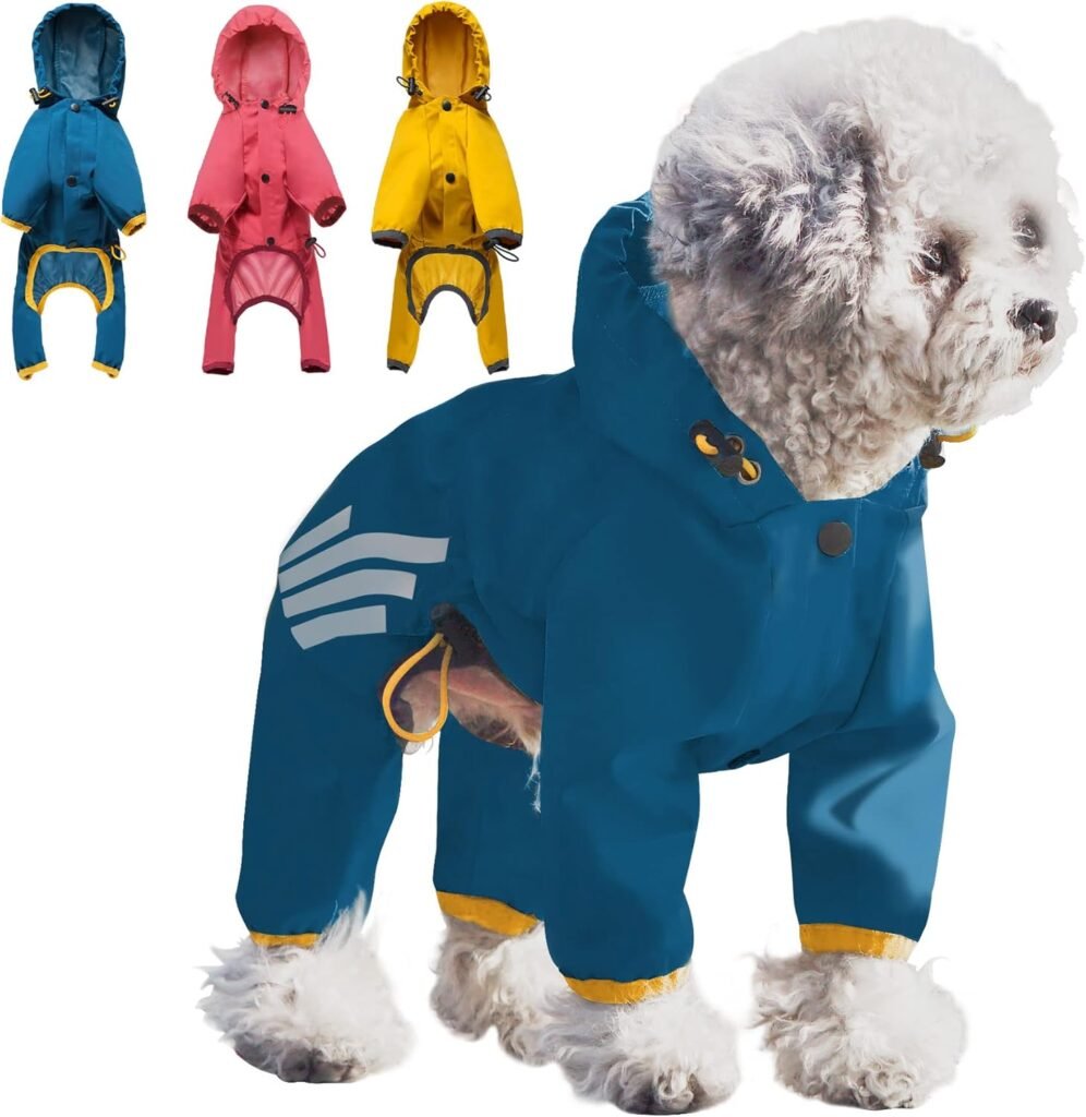 Dog Raincoat with Hood for Puppy Small Medium Dogs,Waterproof Dog Rain Coat Jacket with Reflective Strap and Leash Hole,Easy to Put On  Off Poncho(Blue,M)