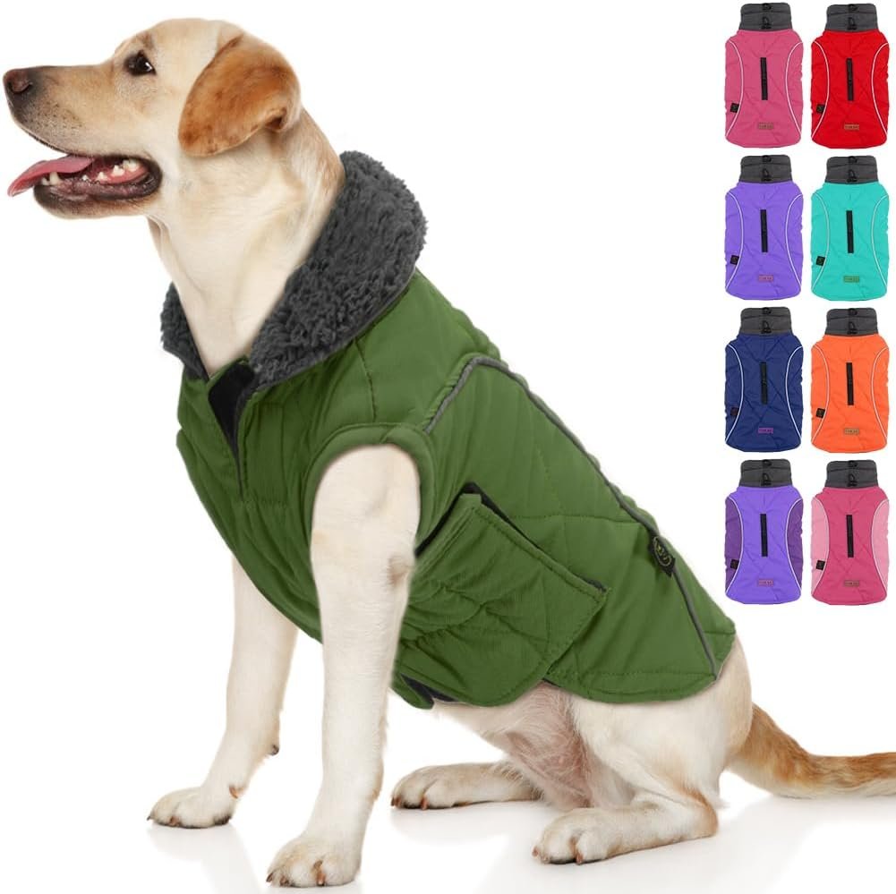 EMUST Dog Vests for Winter, Fleece Lined Dog Coat for Cold Weather Warm Dog Jackets for Small Medium Large Dogs, Pet Dogs Apparel for Cold Weather, Green, XXXL