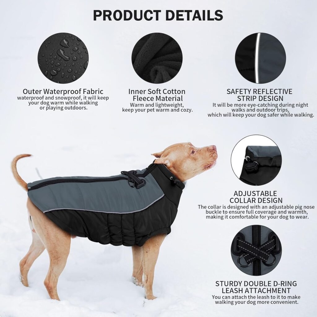 Keggs Dog Coat, Warm Dog Winter Coat Dog Jacket, Dog Cold Weather Coats with Reflective Stripes, Windproof Waterproof Dog Snow Jacket with Zipper, Dog Coat for Small Medium Large Dogs Black M