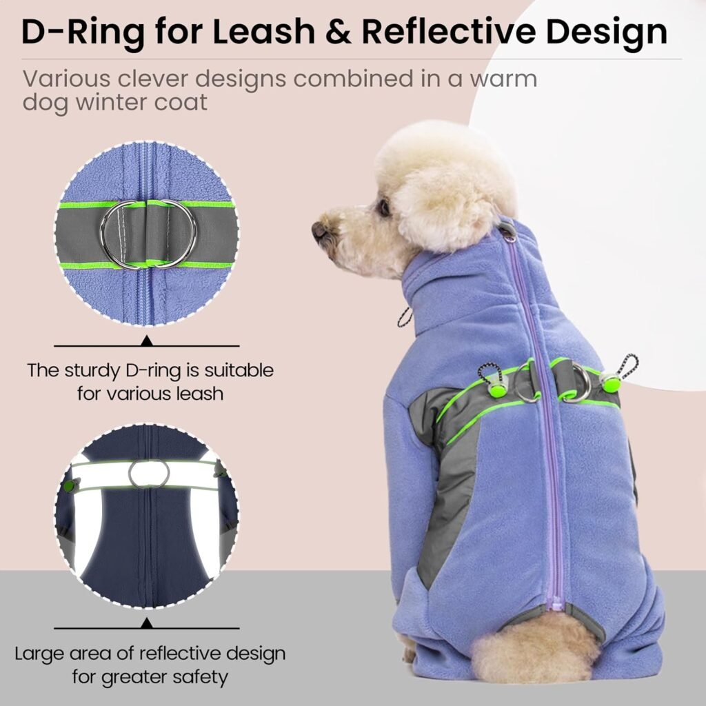 MIGOHI Fullbody Dog Coat for Small Dogs, Warm Fleece Dog Sweater Turtleneck Dog Pajamas for Cold Weather, Four-Legged Winter Dog Jacket Windproof Pet Pullover for Small Medium Dogs, Dark Grey M