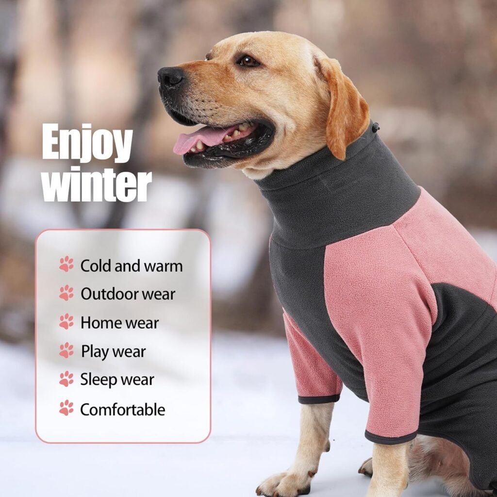 Dog Winter Coat, Warm Fleece Dog Jacket, Windproof Dog Pullover Jumpsuit, Fullbody Dog Pajamas Onesie, Cold Weather Clothes for Medium Large Dog(Mediuml,Blue)