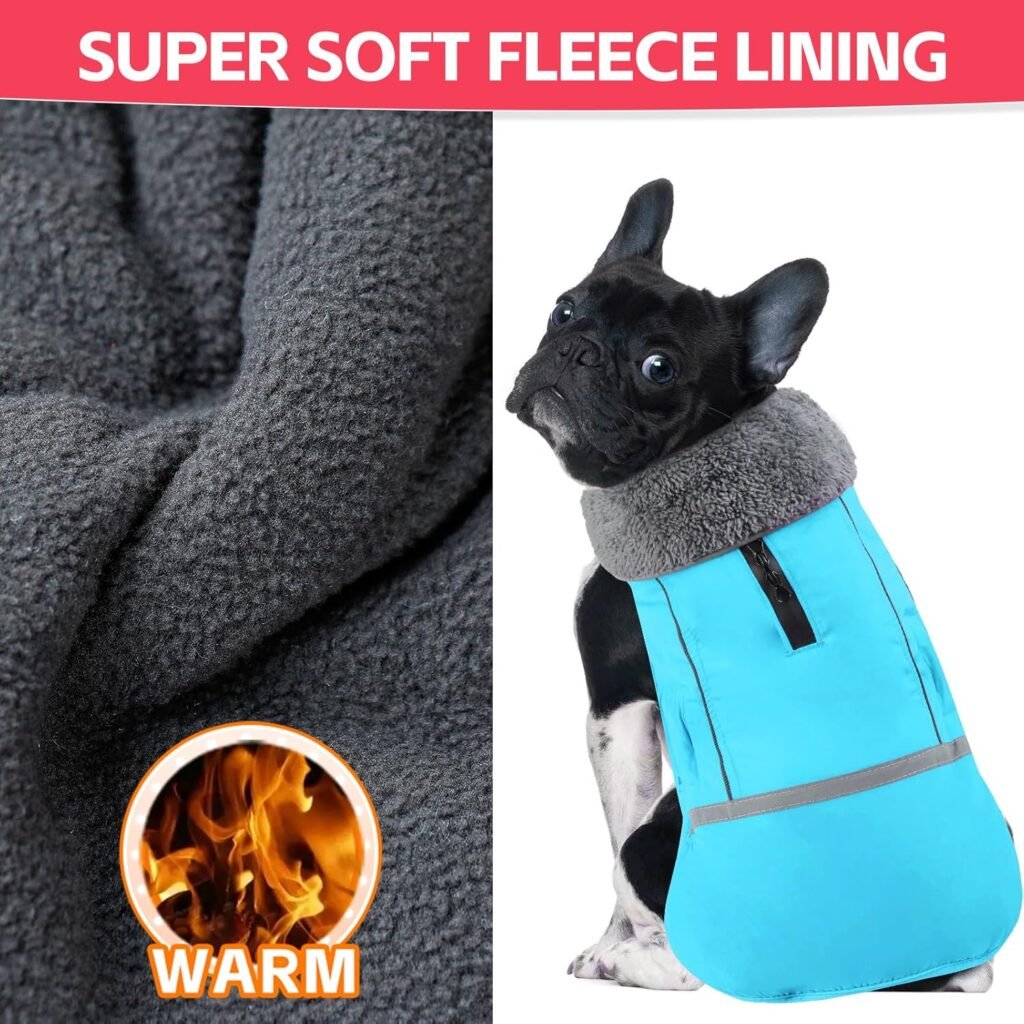 Doglay Dog Winter Coat with Thicken Furry Collar, Fleece Lining Reflective Warm Dog Jacket, Waterproof Adjustable Dog Clothes for Cold Weather, Soft Puppy Vest Apparel for Small Medium Large Dogs